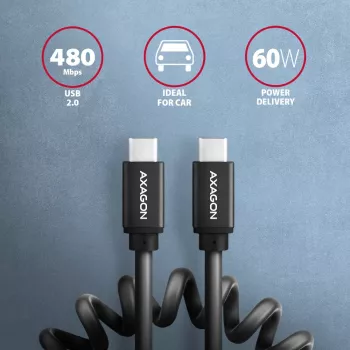 USB-kaabel Axagon BUCM-CM20TB 1,1 m PD 60 W 3 A must