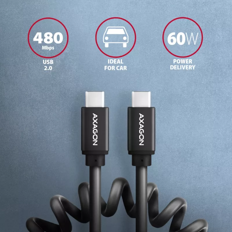 USB-kaabel Axagon BUCM-CM20TB 1,1 m PD 60 W 3 A must