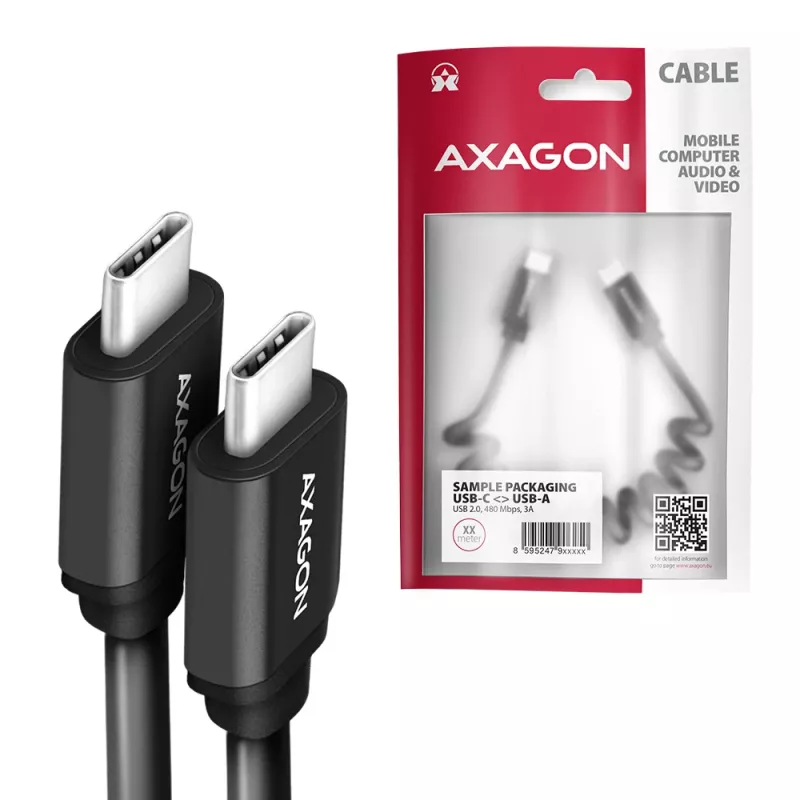USB-kaabel Axagon BUCM-CM20TB 1,1 m PD 60 W 3 A must