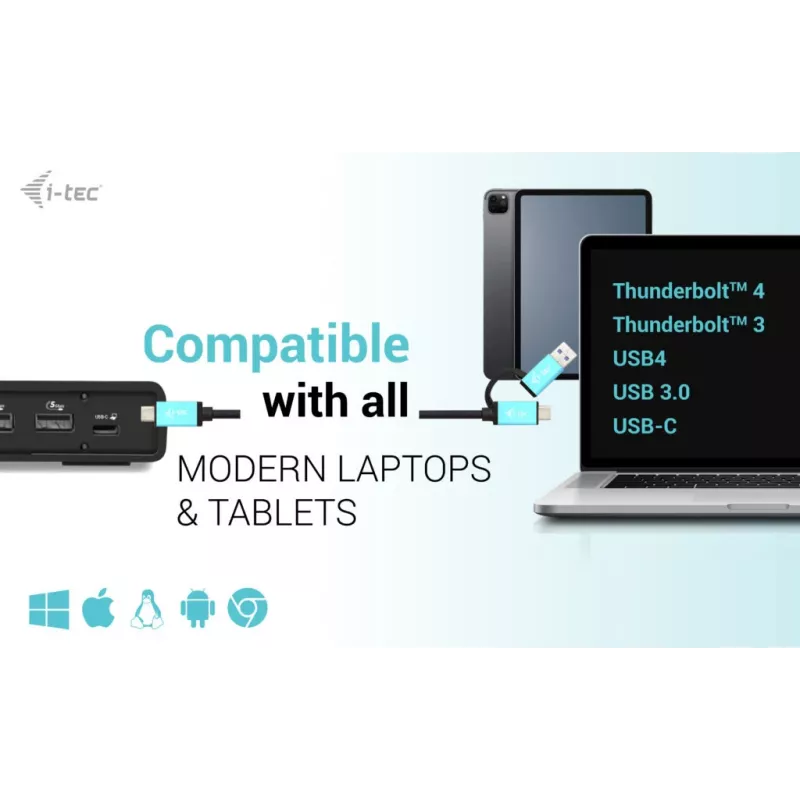 i-tec USB 3.0 / USB-C / Thunderbolt 3 kahe ekraani dokkimisjaam Gen2 + Power Delivery 100W