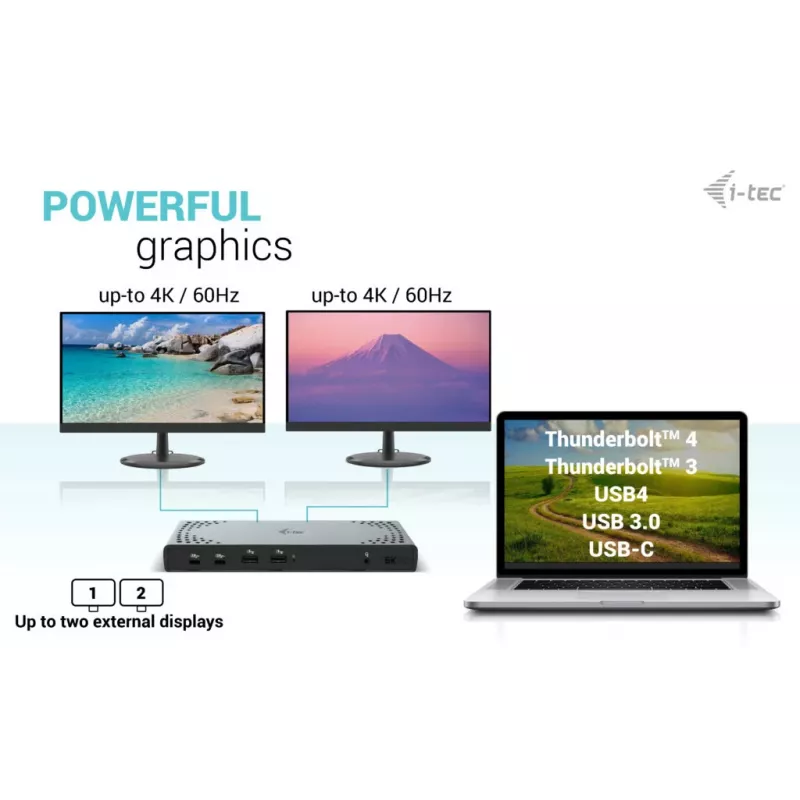 i-tec USB 3.0 / USB-C / Thunderbolt 3 kahe ekraani dokkimisjaam Gen2 + Power Delivery 100W