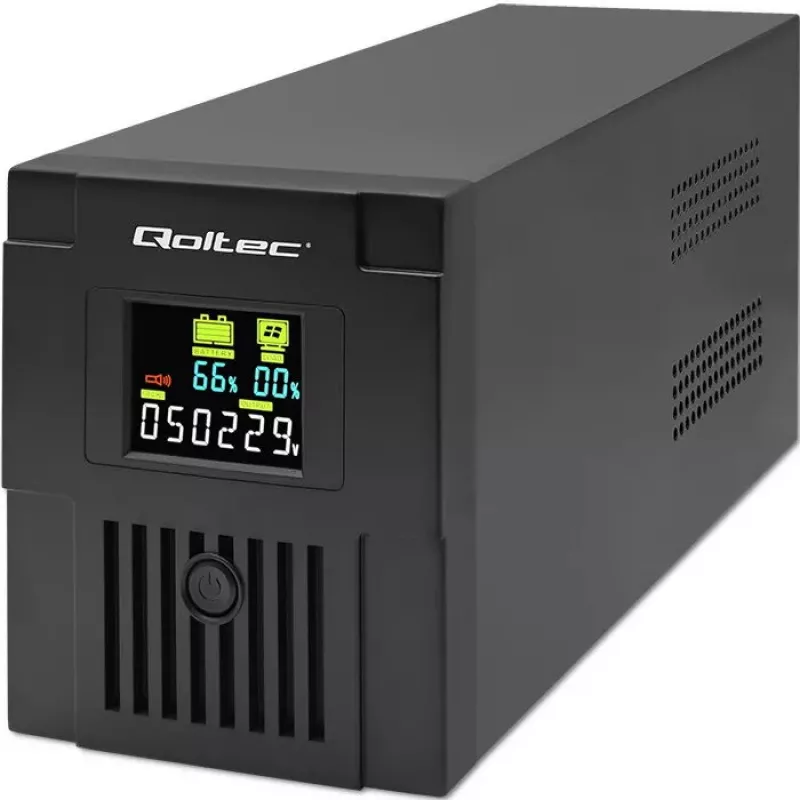Katkematu toiteallikas QOLTEC 53770, Line-Interactive UPS 1.5 kVA (900 W), 2 C13 pistikupesa, AVR, LCD, USB Type-B