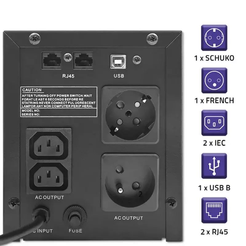 Katkematu toiteallikas Qoltec 53771 2 kVA 1200 W 2 AC-pistikupesa