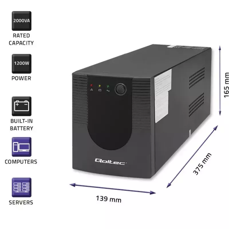 Qoltec 53777 UPS Line-Interactive 2 kVA 1200 W 4 AC pistikupesa