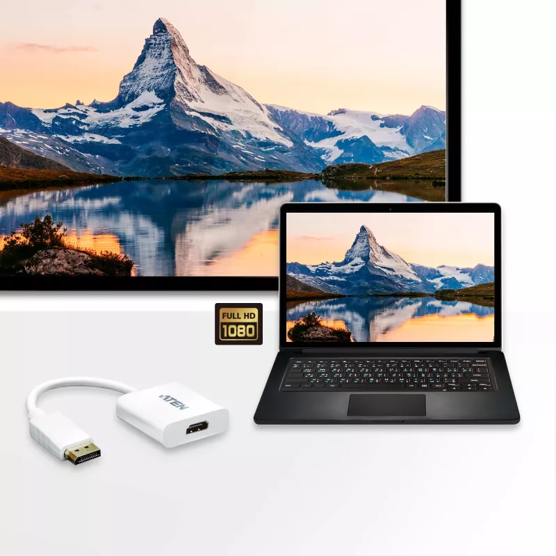 ATEN DisplayPort-HDMI-muundur, PC: kuni UXGA / HDTV: kuni 1080i,1080p