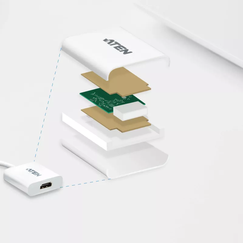 ATEN DisplayPort-HDMI-muundur, PC: kuni UXGA / HDTV: kuni 1080i,1080p