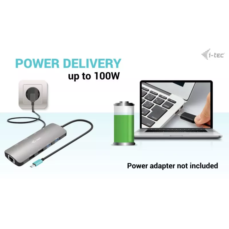 i-tec USB-C Metal Nano 2x Display dokkimisjaam + Power Delivery 100 W
