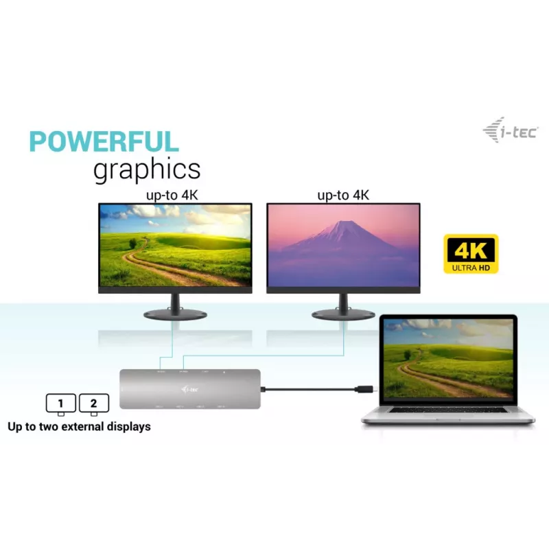i-tec USB-C Metal Nano 2x Display dokkimisjaam + Power Delivery 100 W