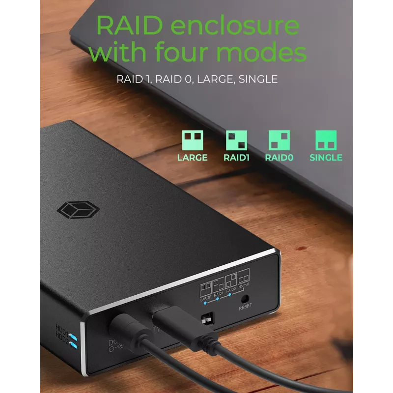 ICY BOX RAID korpus 2x HDD/SSD jaoks USB 3.2 Gen 2 Type-C® / Type-A liidesega
