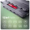 Axagon HMC-12GM2, USB 10Gbps jaotur, 3x USB-A, USB-C, HDMI, DP, RJ-45, M.2, SD/mSD, heli, PD