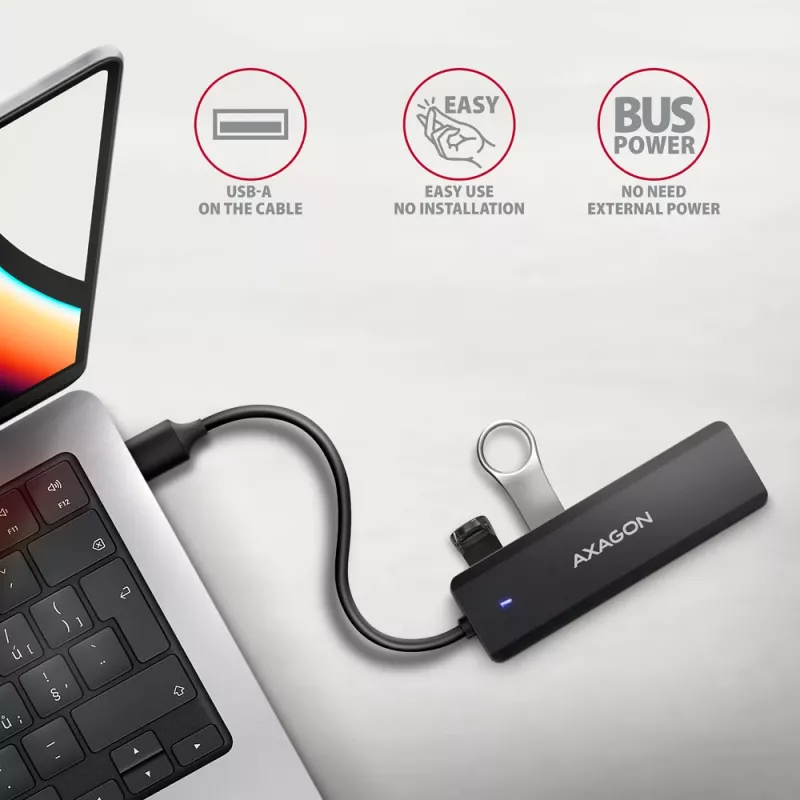 Axagon HUE-C1A 4x USB 5Gbps TRAVEL jaotur, USB-C toite sisend, 19 cm USB-A kaabel