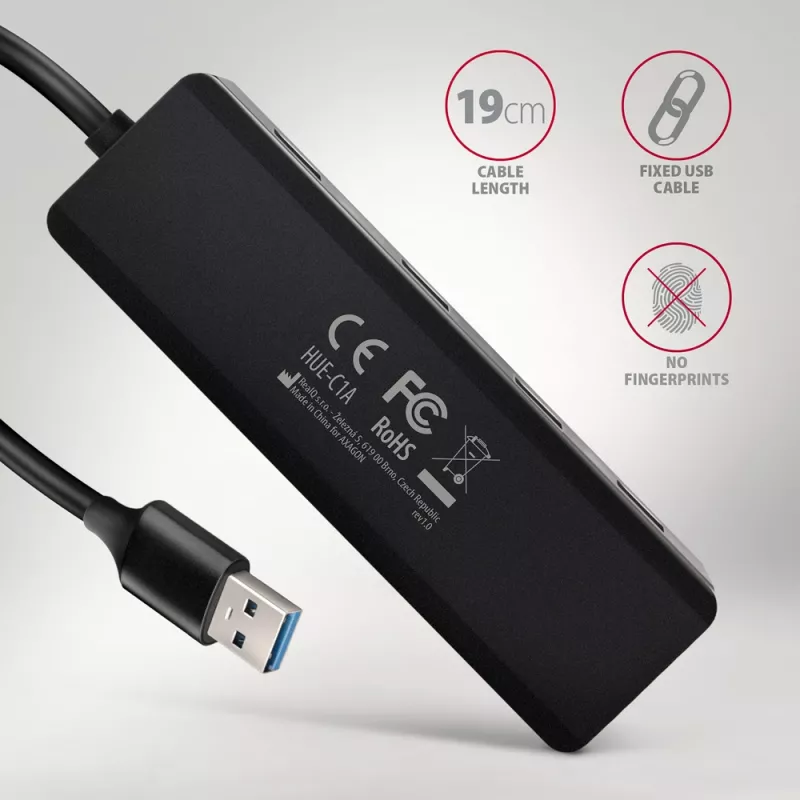 Axagon HUE-C1A 4x USB 5Gbps TRAVEL jaotur, USB-C toite sisend, 19 cm USB-A kaabel