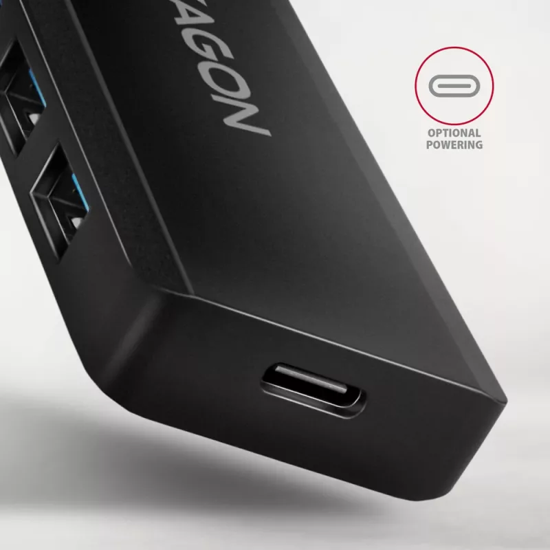 Axagon HUE-C1C 4x USB 5Gbps TRAVEL jaotur, USB-C toite sisend, 19 cm USB-C kaabel