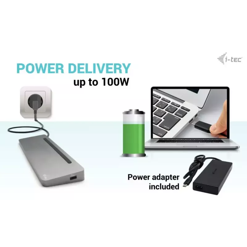 i-tec USB-C metallist ergonoomiline 3x 4K-ekraani dokkimisjaam toiteallikaga 100 W ja universaallaadijaga 100 W