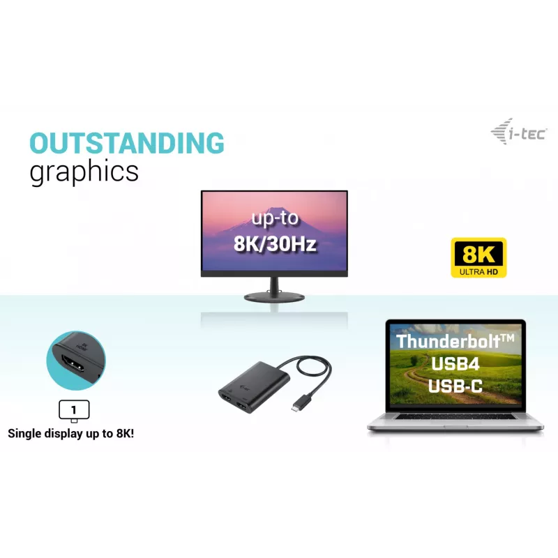 i-tec USB-C Dual 4K/60Hz (single 8K/30Hz) HDMI videoadapter