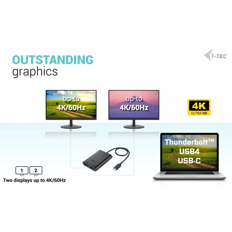 i-tec USB-C Dual 4K/60Hz (single 8K/30Hz) HDMI videoadapter