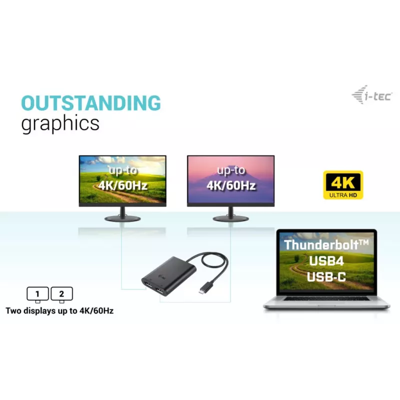 i-tec USB-C Dual 4K DisplayPort Video Adapter