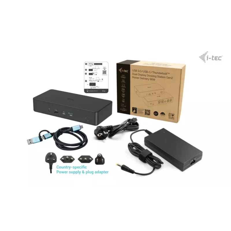 i-tec USB 3.0 / USB-C / Thunderbolt 3 Professional Dual 4K Display Docking Station Generation 2 + Power Delivery 100W