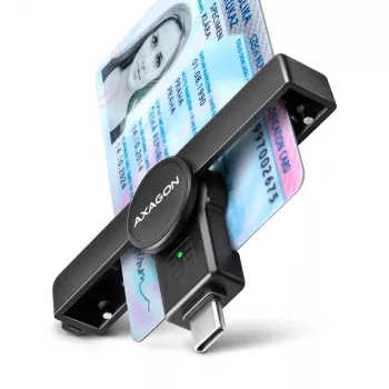 Axagon CRE-SMPC USB-C nutikaardi/ID-kaardi PocketReader kaardilugeja siseruumides USB USB-C Must