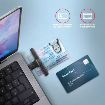 Axagon CRE-SMPC USB-C nutikaardi/ID-kaardi PocketReader kaardilugeja siseruumides USB USB-C Must