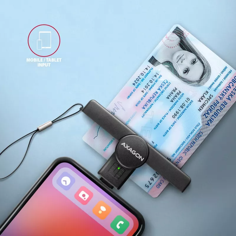 Axagon CRE-SMPC USB-C nutikaardi/ID-kaardi PocketReader kaardilugeja siseruumides USB USB-C Must