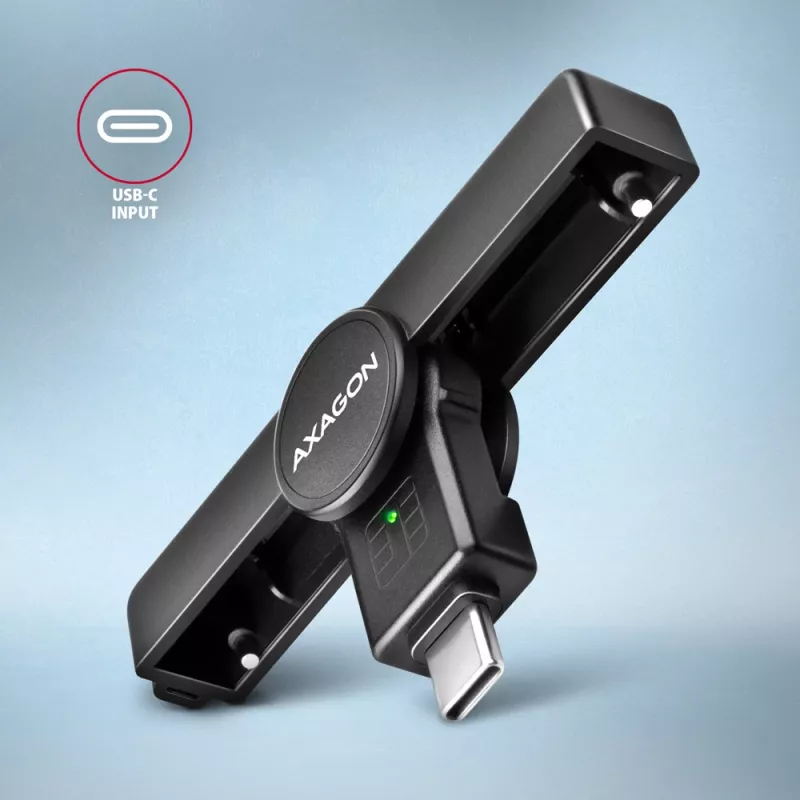 Axagon CRE-SMPC USB-C nutikaardi/ID-kaardi PocketReader kaardilugeja siseruumides USB USB-C Must