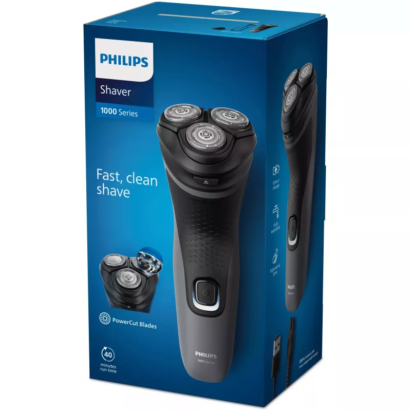 Philips pardel 1000 seeria S1142/00 elektriline pardel, roteeriv pardel, must, hall, PowerCut terasüsteem, SH30, 2 aastat, aku