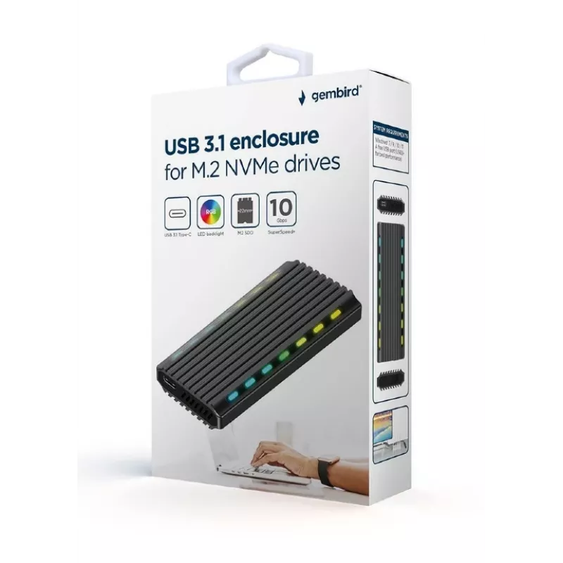 SSD-korpus GEMBIRD EE2280-U3C-03 Must ühele M.2-le, USB 3.2 Gen 2 (10 Gbit/s), USB USB-C, alumiinium