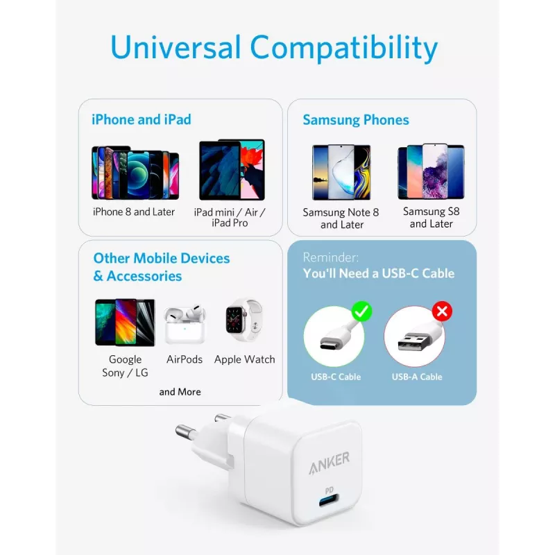 Laadija Anker PowerPort III Universal Valge AC Kiirlaadimine Siseruumides