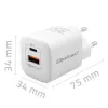 QOLTEC Charger 50763 — Indoor AC Fast Charger 35W, USB-C PD 3.0 + USB-A, 5–20V, Valge