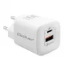 QOLTEC Charger 50763 — Indoor AC Fast Charger 35W, USB-C PD 3.0 + USB-A, 5–20V, Valge
