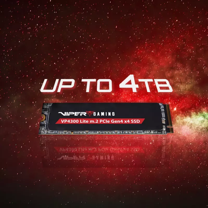 M.2 2280 NVMe SSD PATRIOT VP4300 Lite 4 TB, PCIe 4.0 x4, lugemine 7400 MB/s, kirjutamine 6000 MB/s, NVMe 2.0