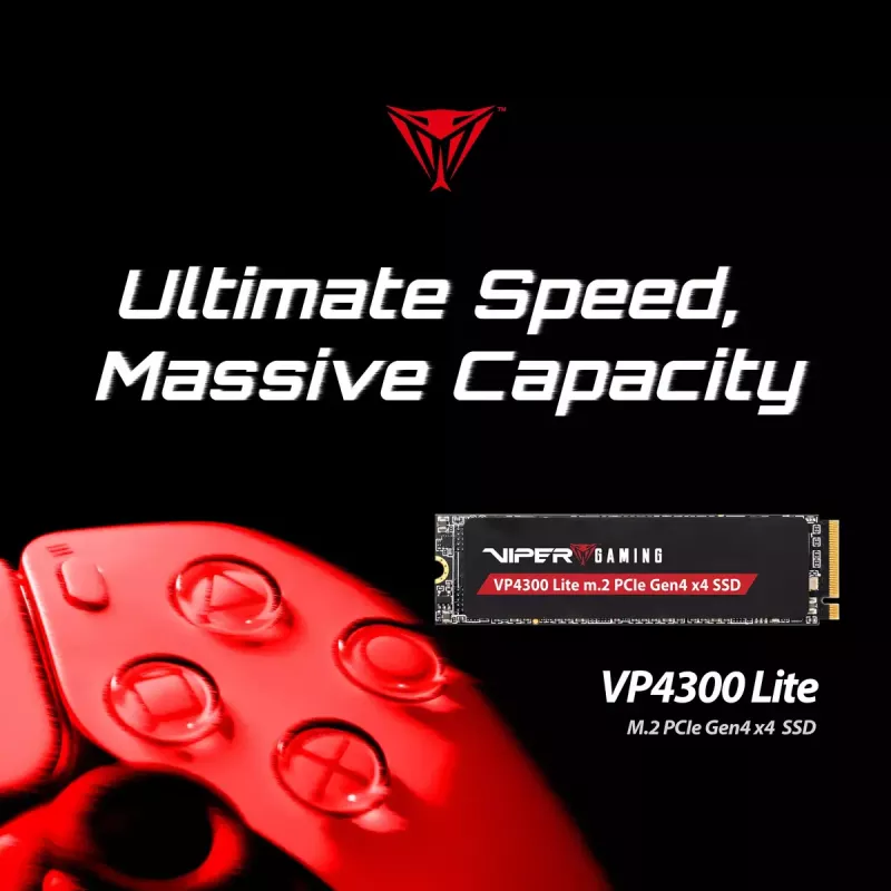 M.2 2280 NVMe SSD PATRIOT VP4300 Lite 4 TB, PCIe 4.0 x4, lugemine 7400 MB/s, kirjutamine 6000 MB/s, NVMe 2.0