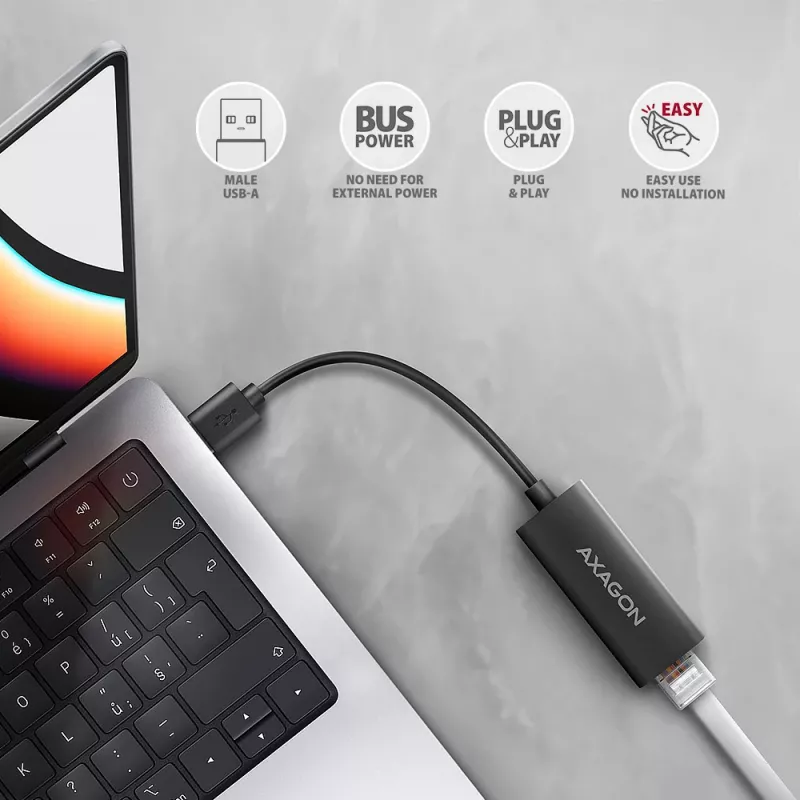 Axagon ADE-AR USB-A 3.2 Gen 1 – Gigabit Etherneti adapter, Realtek 8153