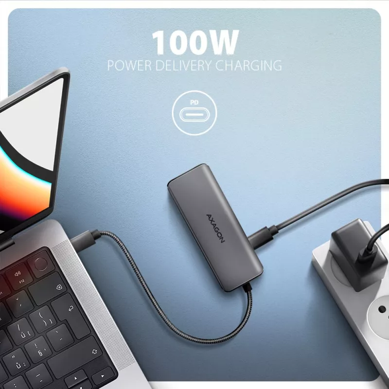 Axagon HMC-5H8K USB 5 Gbit/s jaotur 2x USB-A USB-C HDMI 8k/30 Hz PD 100 W kaabel USB-C juhtmega USB 3.2 Gen 1 (3.1 Gen 1) USB-C hall