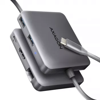 Axagon HMC-5HL USB 5Gbps hub, 2x USB-A, HDMI 4k/60Hz, RJ-45, PD 100W, 20cm USB-C kaabel