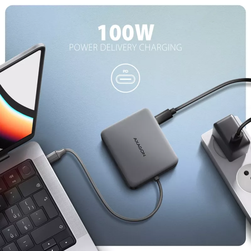 Axagon HMC-5HL USB 5Gbps hub, 2x USB-A, HDMI 4k/60Hz, RJ-45, PD 100W, 20cm USB-C kaabel