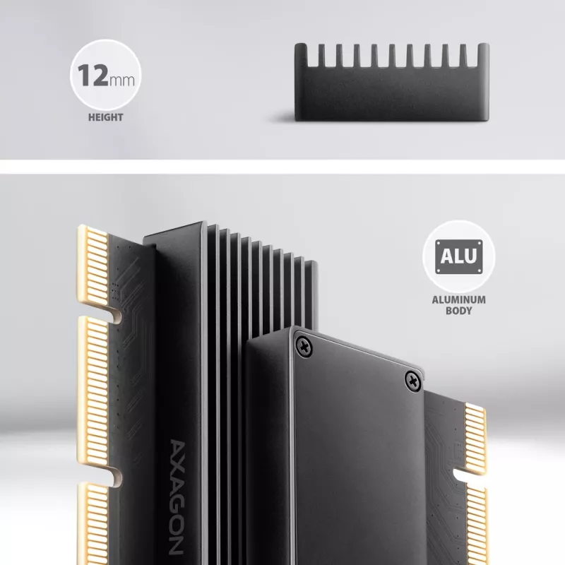 Axagon PCEM2-XS PCIe x16 - M.2 NVMe M-key pesa adapter, passiivse alumiiniumradiaatoriga