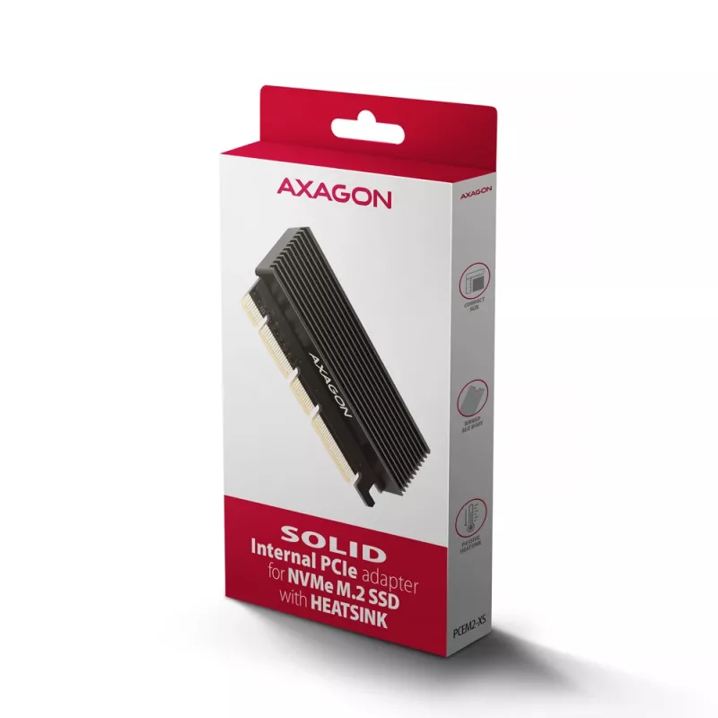 Axagon PCEM2-XS PCIe x16 - M.2 NVMe M-key pesa adapter, passiivse alumiiniumradiaatoriga