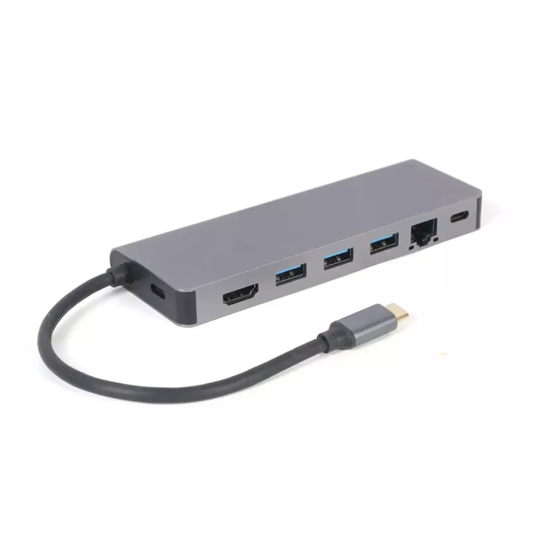 USB-jaotur GEMBIRD A-CM-COMBO5-05 — USB 3.2 Gen 1 USB-C, 3x USB-A, HDMI, RJ-45, SD/microSD, 100W PD