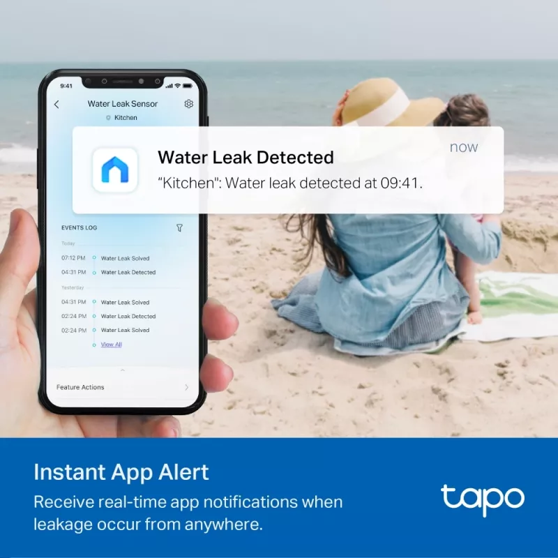 Veekahjuandur TP-Link Tapo T300 Wi‑Fi, reguleeritav alarm 90 dB, IP67, aku (2×AAA), vajab jaoturit