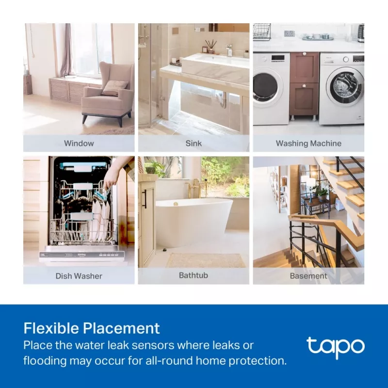 Veekahjuandur TP-Link Tapo T300 Wi‑Fi, reguleeritav alarm 90 dB, IP67, aku (2×AAA), vajab jaoturit