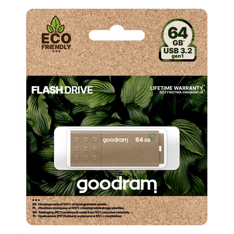 USB-mälupulk GOODRAM UME3 64 GB, USB Type-A 3.2 Gen 1, lugemine 60 MB/s, kirjutamine 20 MB/s, pruun
