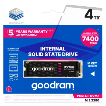 Goodram PX700 SSD SSDPR-PX700-04T-80 sisemine pooljuhtketas 4 TB M.2 PCI Express 4.0 NVMe 3D NAND