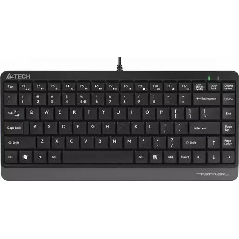 Juhtmega USB-klaviatuur A4Tech FStyler FK11 — kompaktne standardpaigutus, inglise keel, 12 kiirklahvi, randmetugi, 1,5 m kaabel