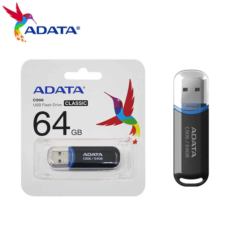 USB-mälupulk ADATA C906 64 GB USB Type-A 2.0, must, korgiga kaitstud pistik