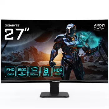 GIGABYTE GS27FC 27-tolline FHD kumer mängumonitor - 1920 x 1080, 180 Hz, 1, 250 cd/m², FreeSync Premium, HDR-valmidus, HDMI 2.0, DisplayPort 1.4
