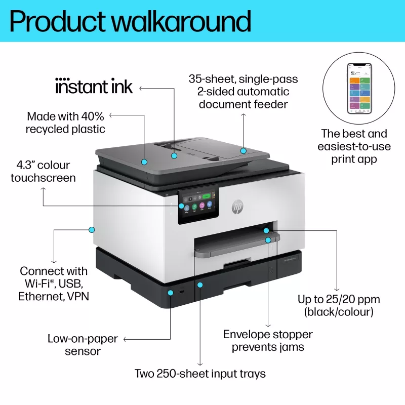 HP OfficeJet Pro 9132e traadita mitmeotstarbeline värviprinter, Instant Ink; kahepoolne printimine
