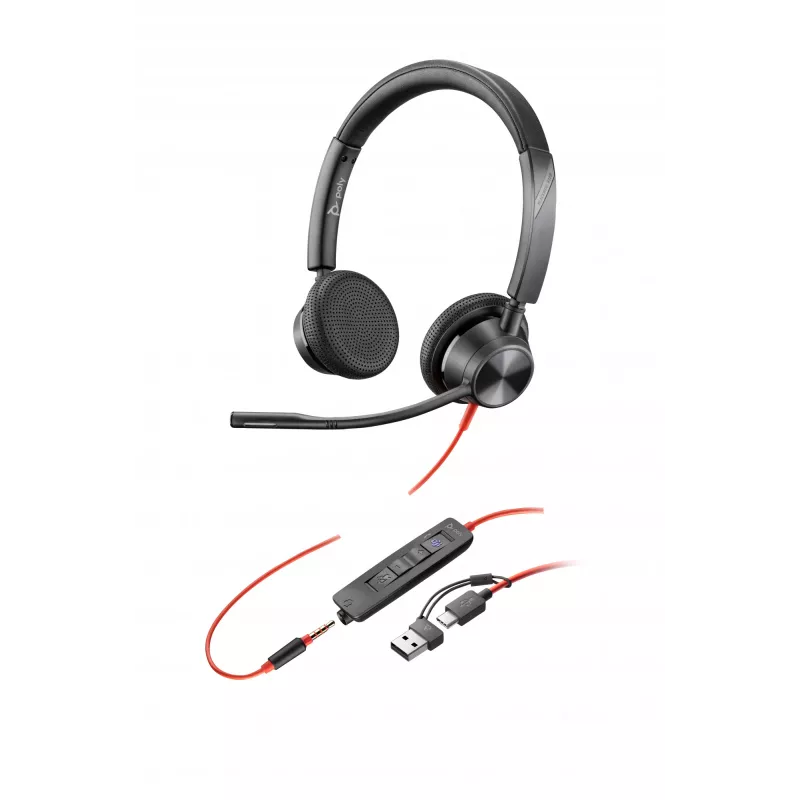 HP Poly Mustwire 3325 Stereo Microsoft Teams Certified USB-C Headset +3.5mm Plug +USB-C/A Adapter