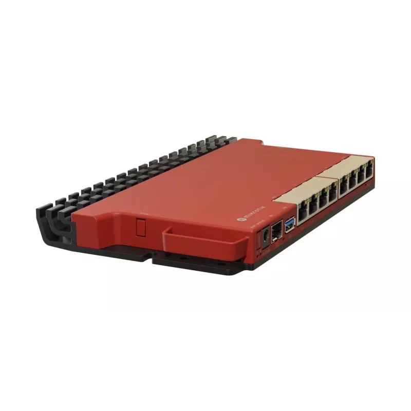 Juhtmega ruuter MikroTik L009UiGS-RM — 8x RJ-45, 2.5 Gigabit Ethernet, 1x SFP, 1x USB, 800 MHz CPU, 512 MB RAM, punane